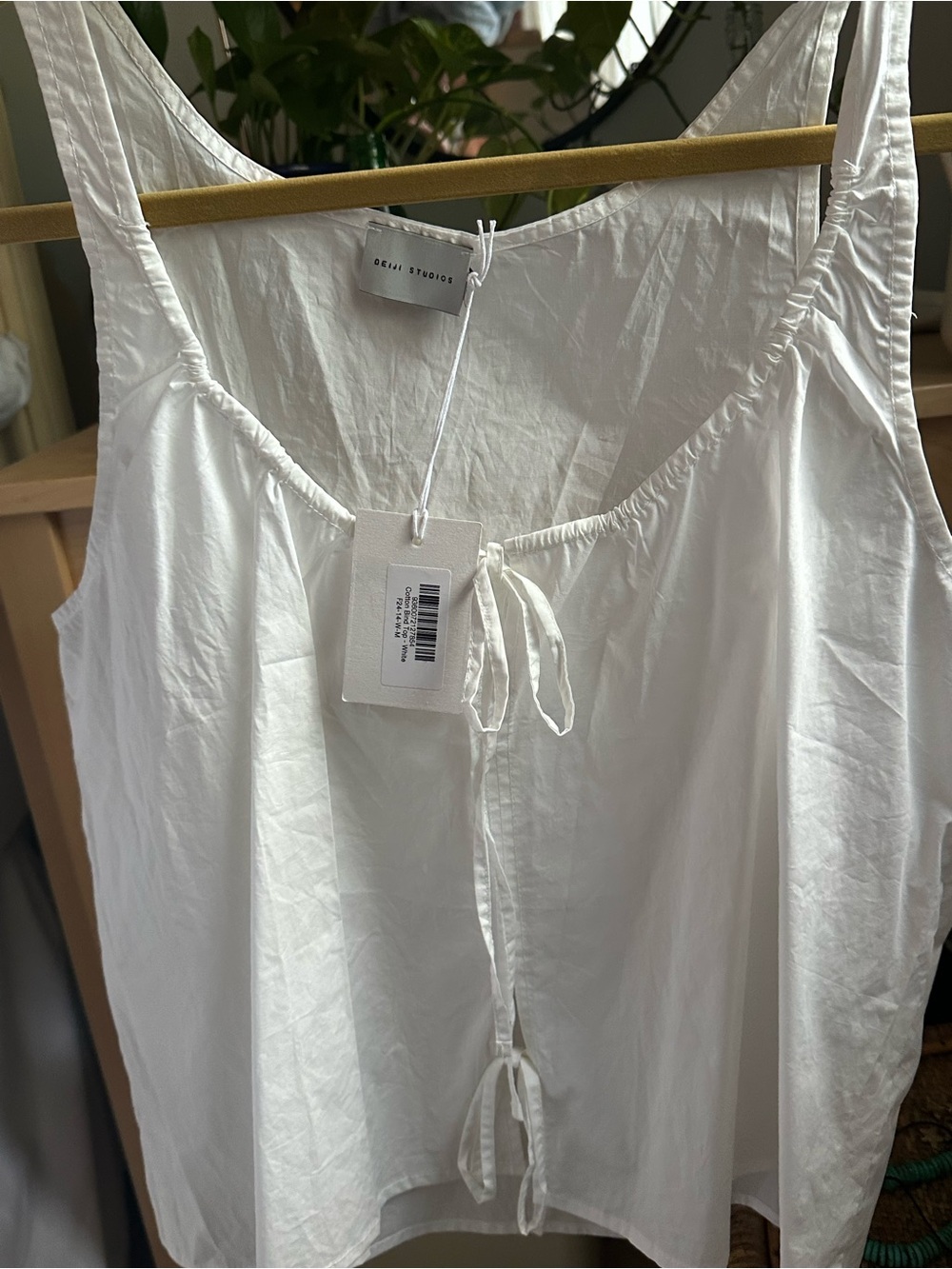 DEIJI STUDIOS White Cotton Tank Top Blouse with Front Tie - Picture 5 of 7